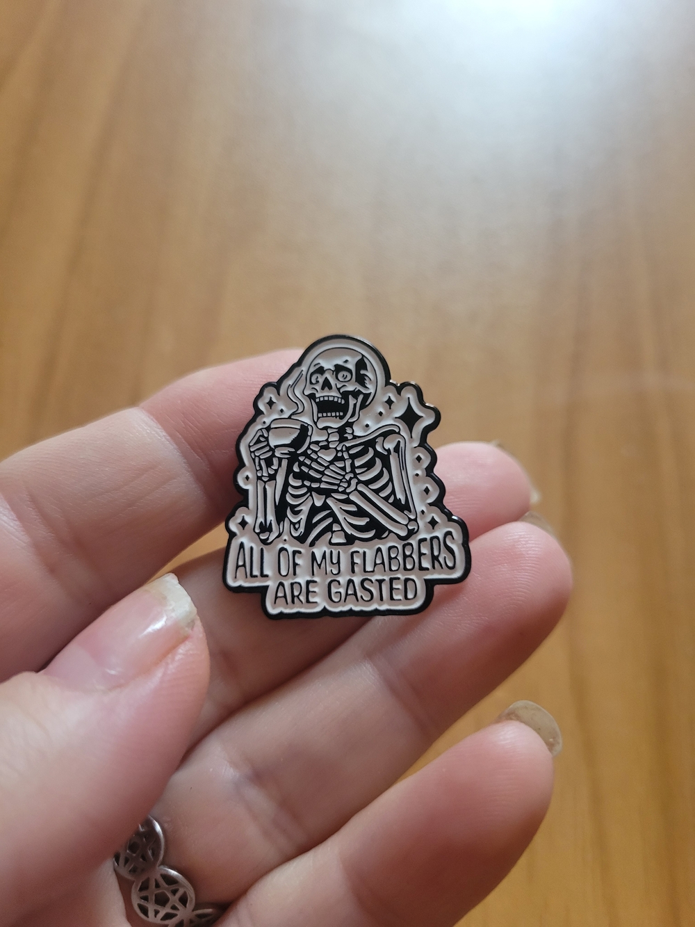Skeleton Enamel Pin - 'All of My Flabbers Are Gastet' - Black & White